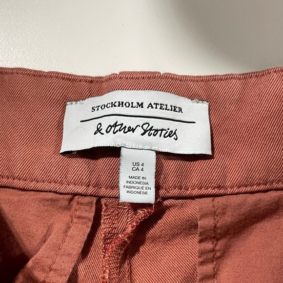 & Other Stories Relaxed Straight Leg Pleated Tailored Trousers Rust Red Size 4 - Picture 13 of 16